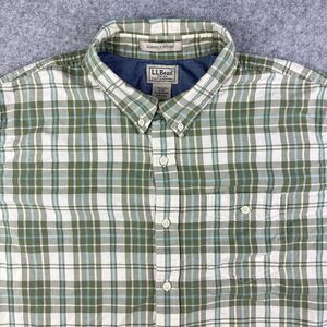 LL Bean Shirt Mens XL Green Plaid Slightly Fitted LS Cotton Outdoors Hiking Gorp